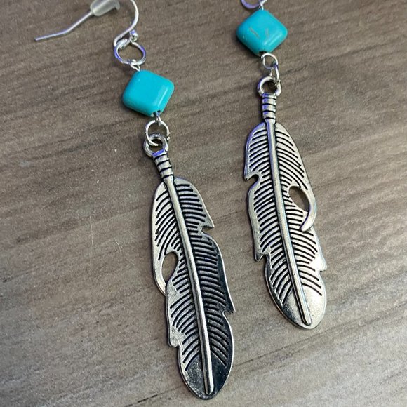 NEW Genuine Turquoise feather earrngs - Picture 2 of 2